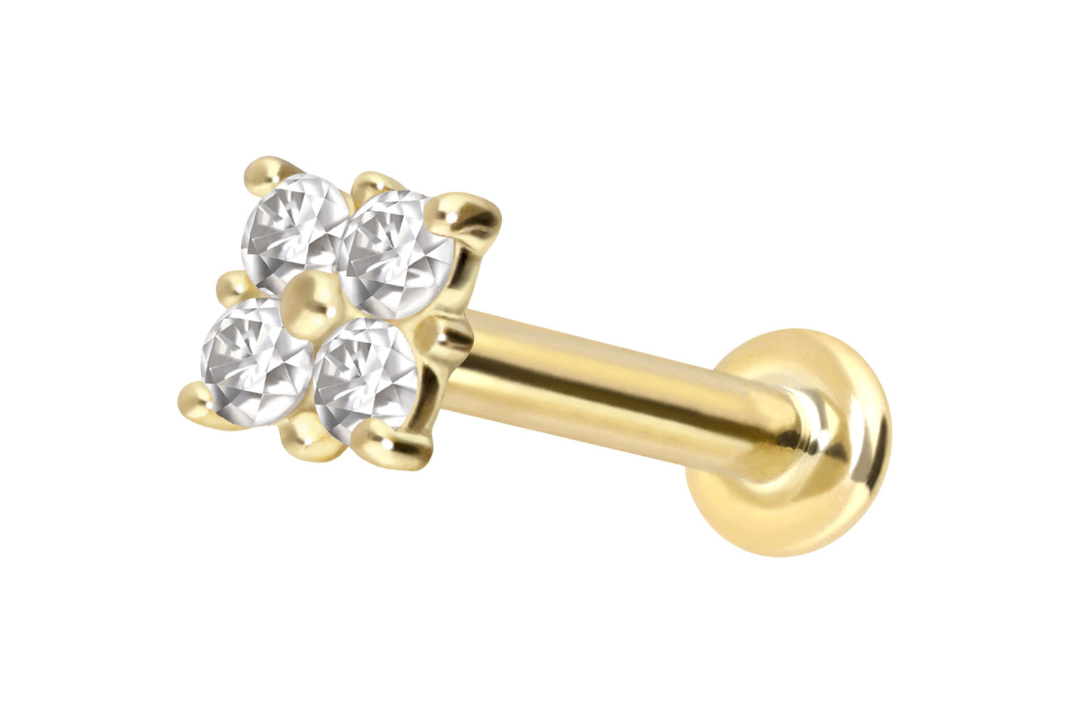 14 Karat Gold Labret Piercing mit Push Fit MOISSANIT-QUADRAT